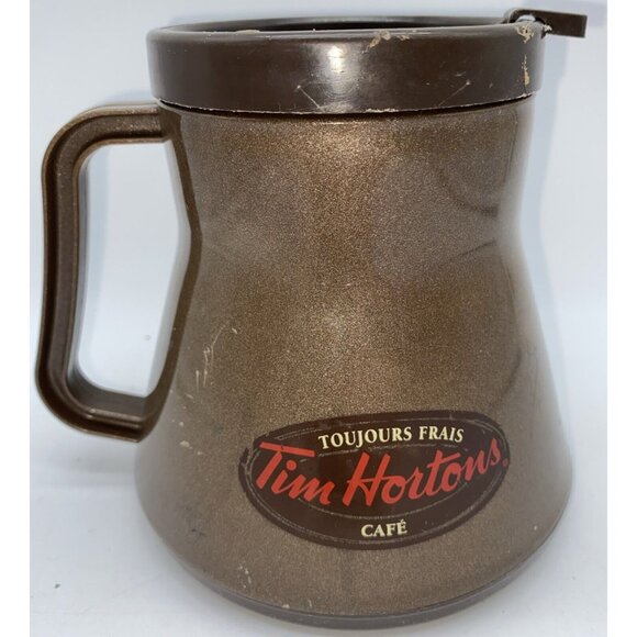 Tim Hortons Wide Base Insulated Travel Mug No Spill Slip Tip Aladdin Thermos - Picture 10 of 12